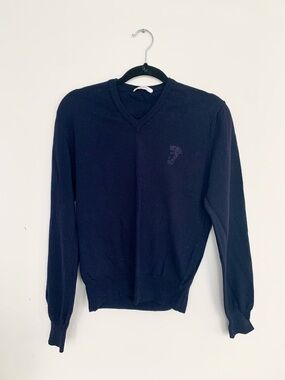 Versace Men's V-Neck Black Sweater with Subtle Logo